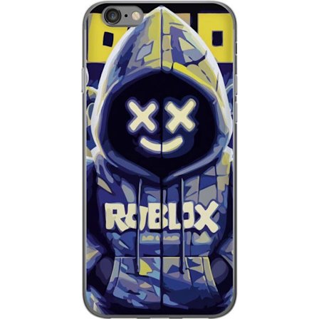 Kompatibelt Mobildeksel til Apple Apple iPhone 6s Blågul Roblox hettegenserfigur med minimalistisk neonstil og masket ansikt, moderne spillillustrasj