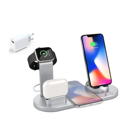 4-i-1 Magnetisk Trådlös Laddstation Laddplatta Kompatibel med iPhone Apple Watch och Airpods