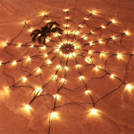 Halloween Led Spider Web String Lights Fjärrkontroll Nät spindelnät Varmt ljus