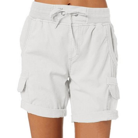 Kvinnors Cargo Shorts Sommar Lösa Vandrings Bermuda Shorts Med Fickor Kvinnors Shorts Casual Mid Lår White
