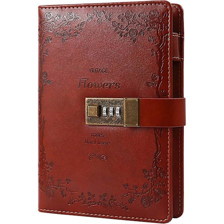 Dagbok med låskombinasjon digital, låsbar hemmelighetsdagbok, 224 sider tykk påfyllbar låst dagbok, 15 x 20 cm brun låsbar notatbok for voksne