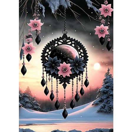 Drömfångare 5D Diamantmålning - Romantisk blomdesign för vuxna, DIY Full Borr Rund, Väggdekor 30x40 cm