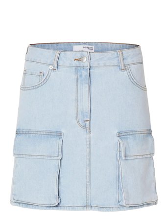 Slfhazel Mw Light Ice Blue Denim Skirt Blue Selected