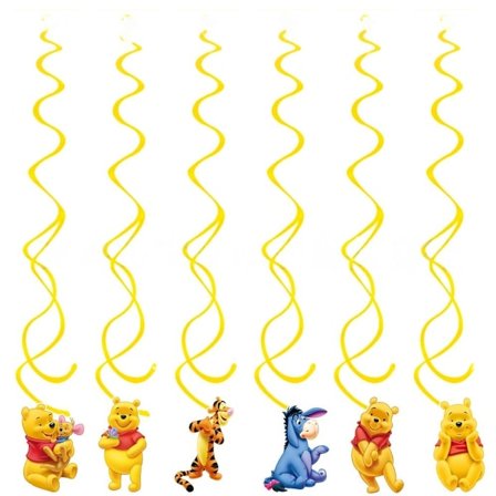 6 kpl Nalle Puh -teemaiset juhlatarvikkeet, spiraalikoristeet syntymäpäiväjuhliin