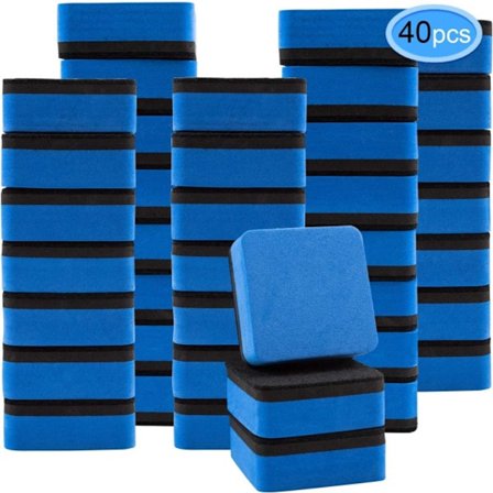 Whiteboard viskelæder, tavleviskelæder, magnetisk, vaskbart og genanvendeligt, til børn og voksne, 40 stk., blå