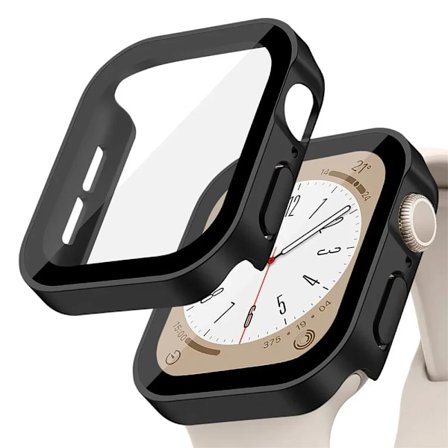 Glas + skal för Apple Watch serie 9 8 7 6 5 4 se 44mm 40mm 41mm 45mm Rak Kant Skärmskydd Apple Watch tillbehör