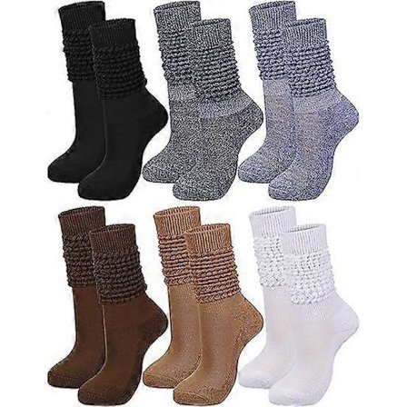 6 par slouch sokker til damer, bløde knæhøje scrunch sokker, strikkede bomuldssokker, støvlesokker til damer og herrer
