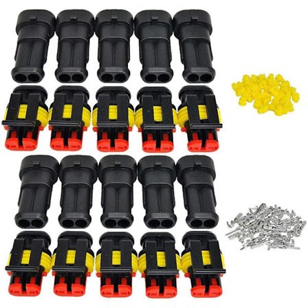 Vanntett 12V-kontakt, elektrisk vanntett kontakt 1,5 mm hann- og hunnsokkelterminaler, elektrisk ledningskontakt (2-pinners 10-pakning)