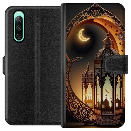 Kompatibelt Lommeboketui til Sony Xperia 10 IV Dekorativ orientalisk lykta med halvmåne och stjärnor i varm gyllene nattmiljö