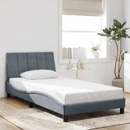 Bed Frame without Mattress "Hanko" Dark Grey 100x203 cm Velvet