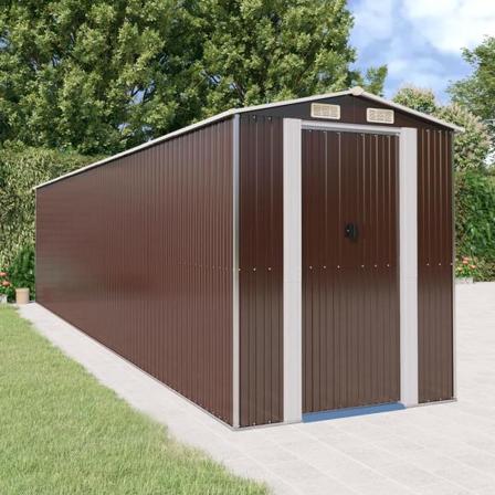 Vidaxl Trädgårdsskjul Mörkbrun 192x855x223 Cm Galvaniserat Stål Brun