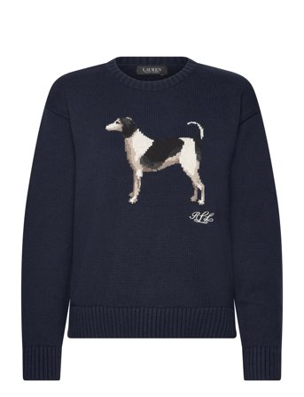 Lauren Ralph Lauren Intarsia-Knit Dog Cotton Sweater - Navy - XS