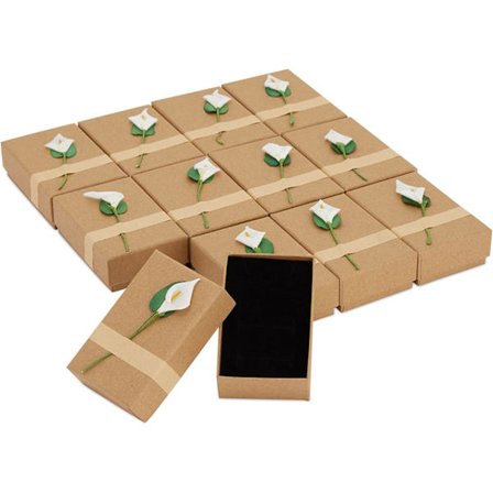 Lily Flower Kraftpapperslådor med lock för smycken, festfavoriter (3,5 x 2 in, 12-pack)