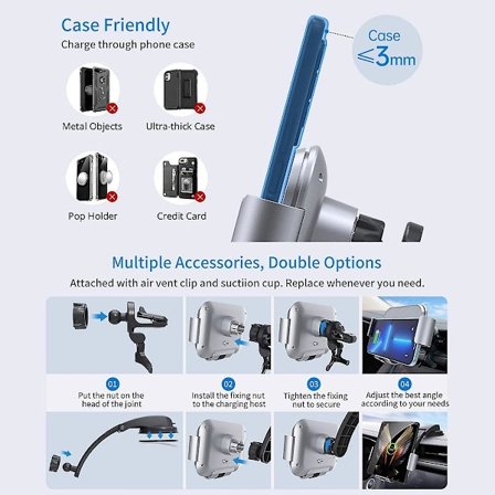 Sammenleggbar telefon Bilfeste Trådløs lading Dual Coil Trådløs lading Hurtiglading Justerbar størrelse