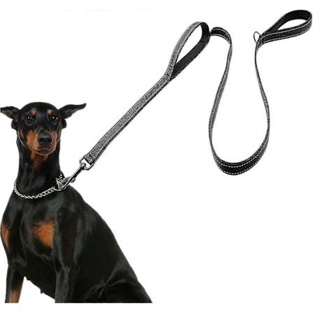 Hundesnor til store hunde, trafikpolstret 2 håndtag for ekstra kontrol, 1,2 m lang med refleks syning til nattevandringer
