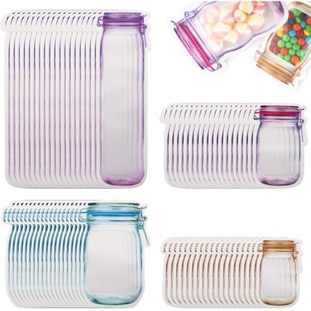 80 Pakning Mason Jar Poser, Gjenbrukbare Lufttette Matposer, Bærbare Lekkasjesikre Snackposer For Kjøkken, Reise, Piknik, Camping.