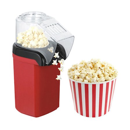 POP'N'CORN - Popcorn-kone 1100W, Kuumalla ilmalla kypsennys, Valmis 3 minuutissa, Virtavalo, Punainen