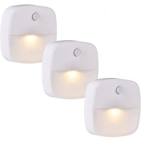 LED-klistremerke nattlys, varm hvit, bevegelsessensor for gang, soverom, kjøkken, hvit - 3-pakning menneskekropps induksjons nattlys (3-c-mn)