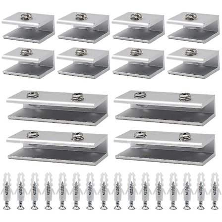 Glassklemme, 12 stk Glassbraketter Glasshengsel Aluminium Glasshyllebrakett Solid Glassklemme Adaptiv Hylle 6-8mm