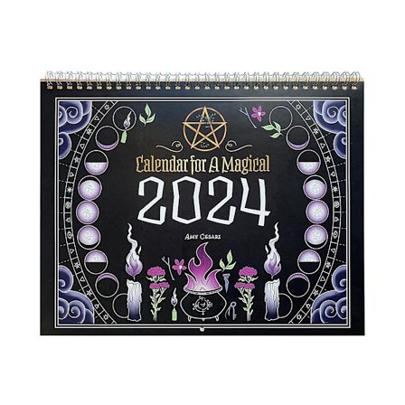 2024 Taianomainen Seinäkalenteri Ajan Suunnitteluun - Musta Noitakalenteri