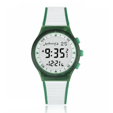 Muslim Azan Watch for Prayer with Qibla Compass Adhan Alarm Hijri Islamic Al Harameen Fajr Time Armbandsur Multi Languages W Green White