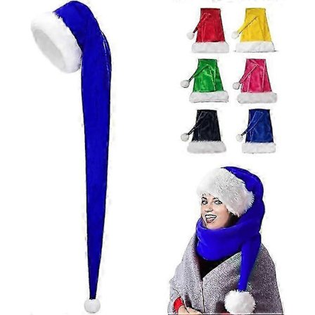150 cm Julehatte Julemandshat til voksne, Lang Deluxe Fløjl Jule Julemandshat, Unisex Fløjl Komfort Julefrokosthat Tyk Klassisk Pels