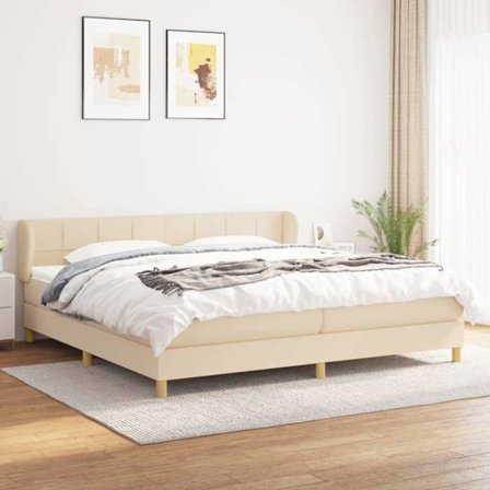 Maison Exclusive - Sengebund med lameller og madras Creme 200x200 cm Stof