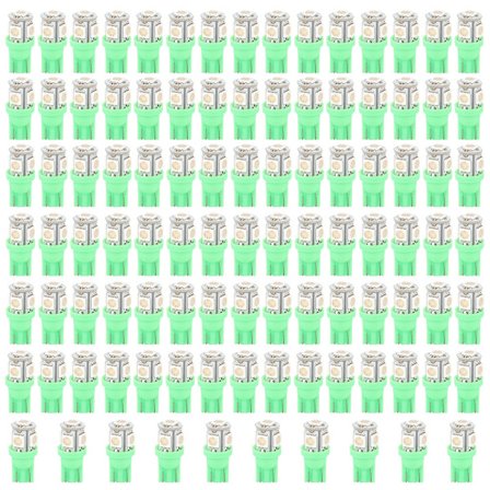 100 stk T10-5 Lys / 5050 Grønn LED Bil Side Baklys Lampe 80lm For W5W 194 168 2825 T10