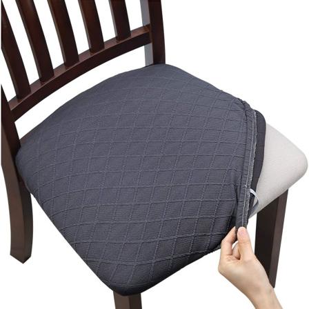 Spisestoltrekksett med 4 universelle avtagbare elastiske stretch-trekk for dekorasjon hjem hotell seremoni bryllup (mørkegrå, 4)