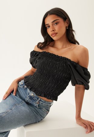 Bubbleroom - Smock Modal Blouse - Black - Kläder