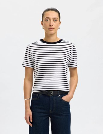 Selected Slfmyessential Ss Stripe O-Neck Tee Noos - Black - S