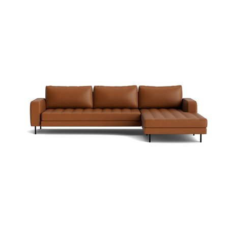 Rouge XL chaiselong sofa, højrevendt - Cleo Cognac - 310x185x89cm - Blød/Medium komfort, vendbare hynder & pulverlakerede ben - Perfekt til afslapning