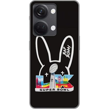 Kompatibel Mobilcover til OnePlus Nord 3 Bad Bunny portræt med åben skjorte, tatoveringer og krøllet hår i stilfuld modefotografering