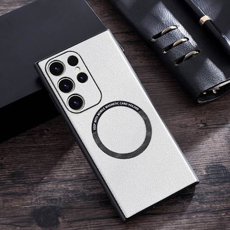 För S23 Ultra Leahter Case, Magnetiskt Fodral Kompatibelt Samsung Galaxy S23 Ultra Magsafe Trådlös Laddning Skyddande Slim Tunn