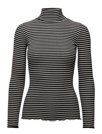 Silk T-Shirt Regular Ls Roller Neck T-shirts & Tops Long-sleeved Svart Rosemunde