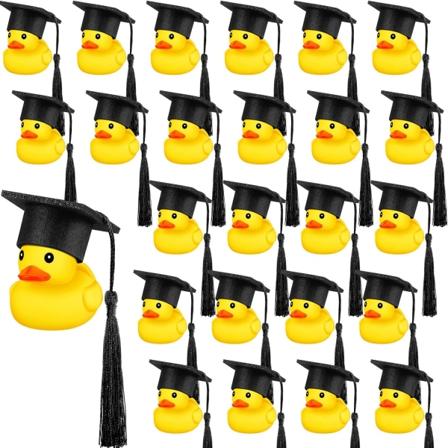 24-delers oppgraderingsgummiandsett: miniender med svarte gradhatter - perfekte festgaver og dekorasjoner for konfirmasjonsfeiringer