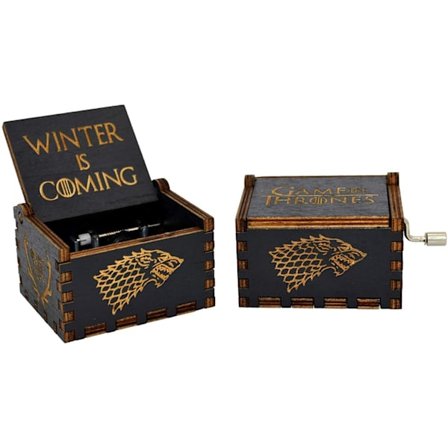 Antikt snidad trämusiklåda Musik: Game of Thrones-gåva