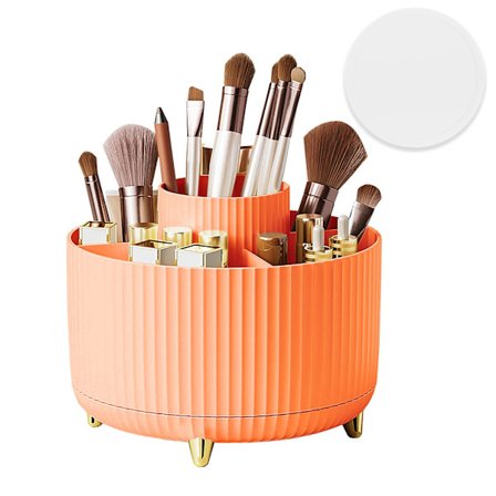 360° Roterende Sminkeorganisator - Stilig Kosmetikkoppbevaring med 5 Rom, Hudpleieholder, Stor Kapasitet(Vibrant Orange)