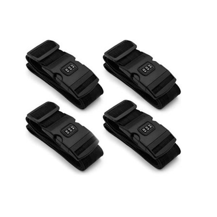 4x Matkalaukun Hihnat Pikakiinnityssoljella - 100 cm - 180 cm - Säädettävät Matkavyöt Yhdistelmälukolla - Musta