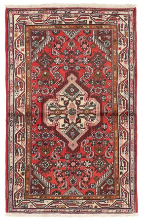 Tecido À Mão Hamadã Tapete 80X130 Lã Vermelho Escuro/Castanho Pequeno