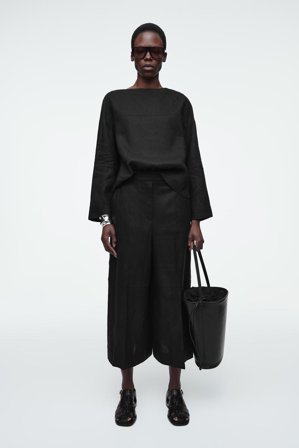 COS Lniana Bluzka Z Wiązaniem in Czarny