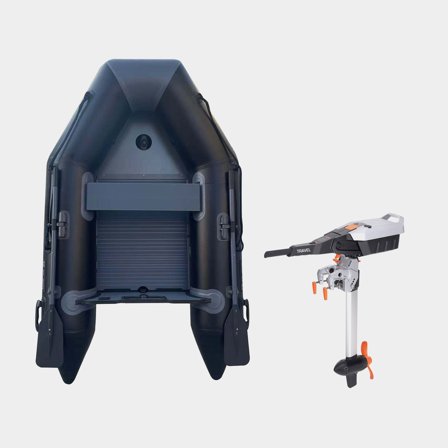 Schlauchboot / Schlauchjolle mit Elektro-Außenborder RUBB 230 Pro, Aluminiumdeck, schwarz + Torqeedo Travel S (Short), Essential Package, 3 hk, 1100 W
