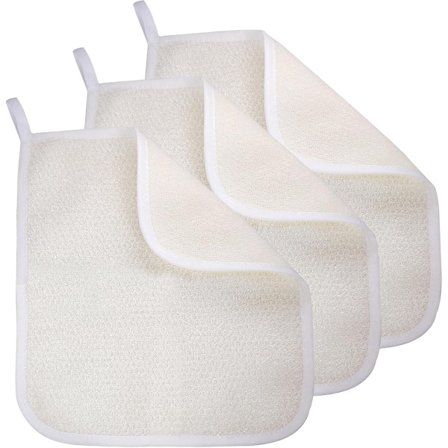 Eksfolierende klut 3-pakning for kropp og ansikt - Dobbeltsidig nylon skrubbeklut - Badehåndkle