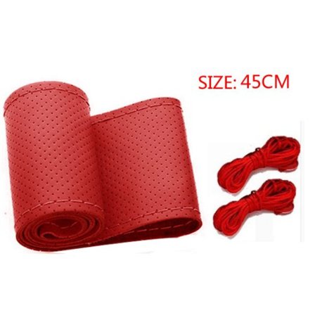 (45CM RØD) stort ratbetræk til RV Truck mikro fiber læder bil 45cm rat flet holdbart