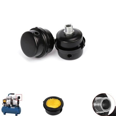 2 st 16mm luftkompressordelar Metall luftkompressor Insugsfilter Ljuddämpare Ljuddämpare Gänga Svart