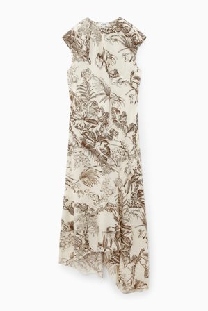 COS Women's Botanical-Print Silk Dress in White
