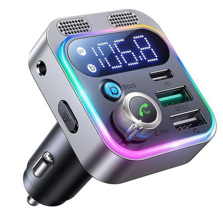 Bluetooth 5.0 FM -lähetin autoon, [vahvemmat kaksoismikrofonit syvä bassoääni], 48 W:n PD- ja QC3.0 -autonlaturi Bluetooth -sovitin (FMY)