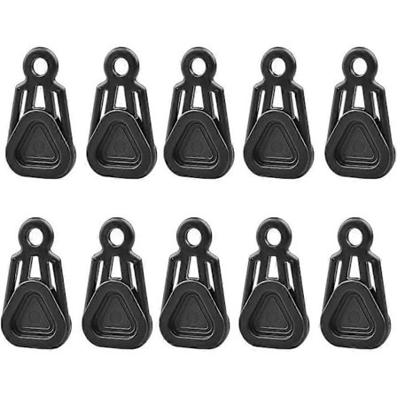 10-pak kraftige teltklemmer med låsemekanisme, vindtætte og rivefaste (sorte)