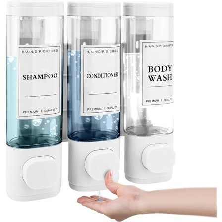 Tvålautomat Väggmonterad – 3-facks duschdispenser 300ml x3, för schampo & tvål Helt Vit