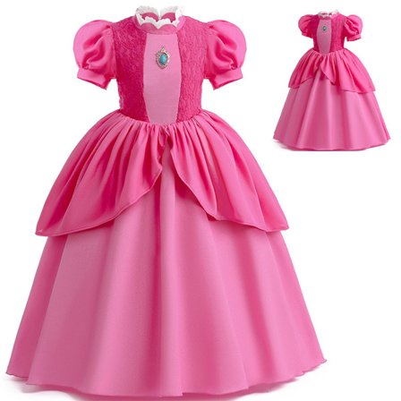 Princess Peach Dress Cosplay Kostymer Barn Jenter til bursdagsfest